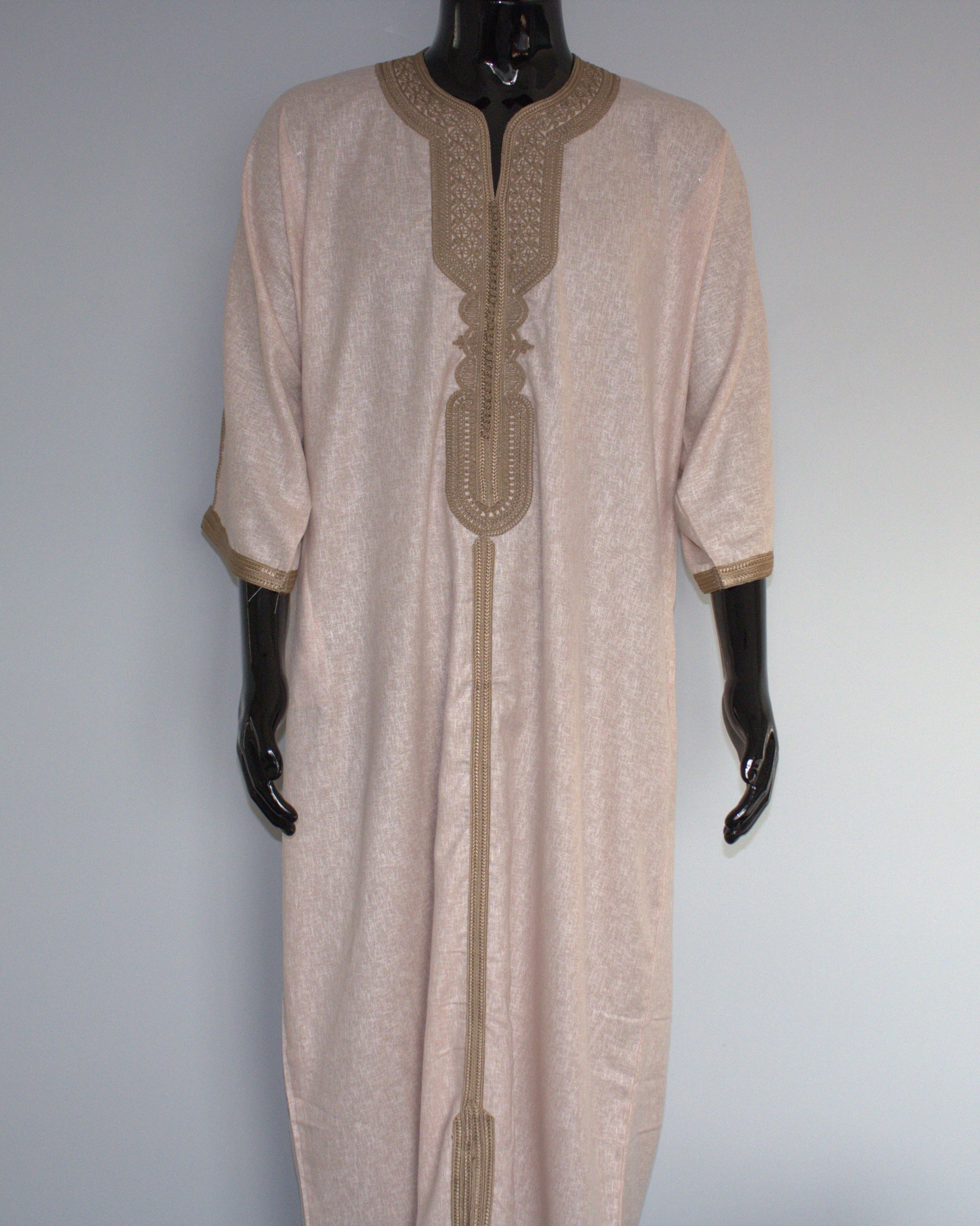 Moroccan Gandora – Peach with Gold Embroidery