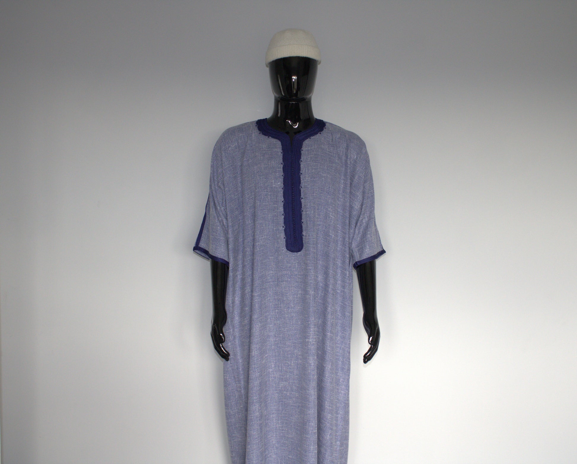 Moroccan Gandora – Blue with Navy Embroidery