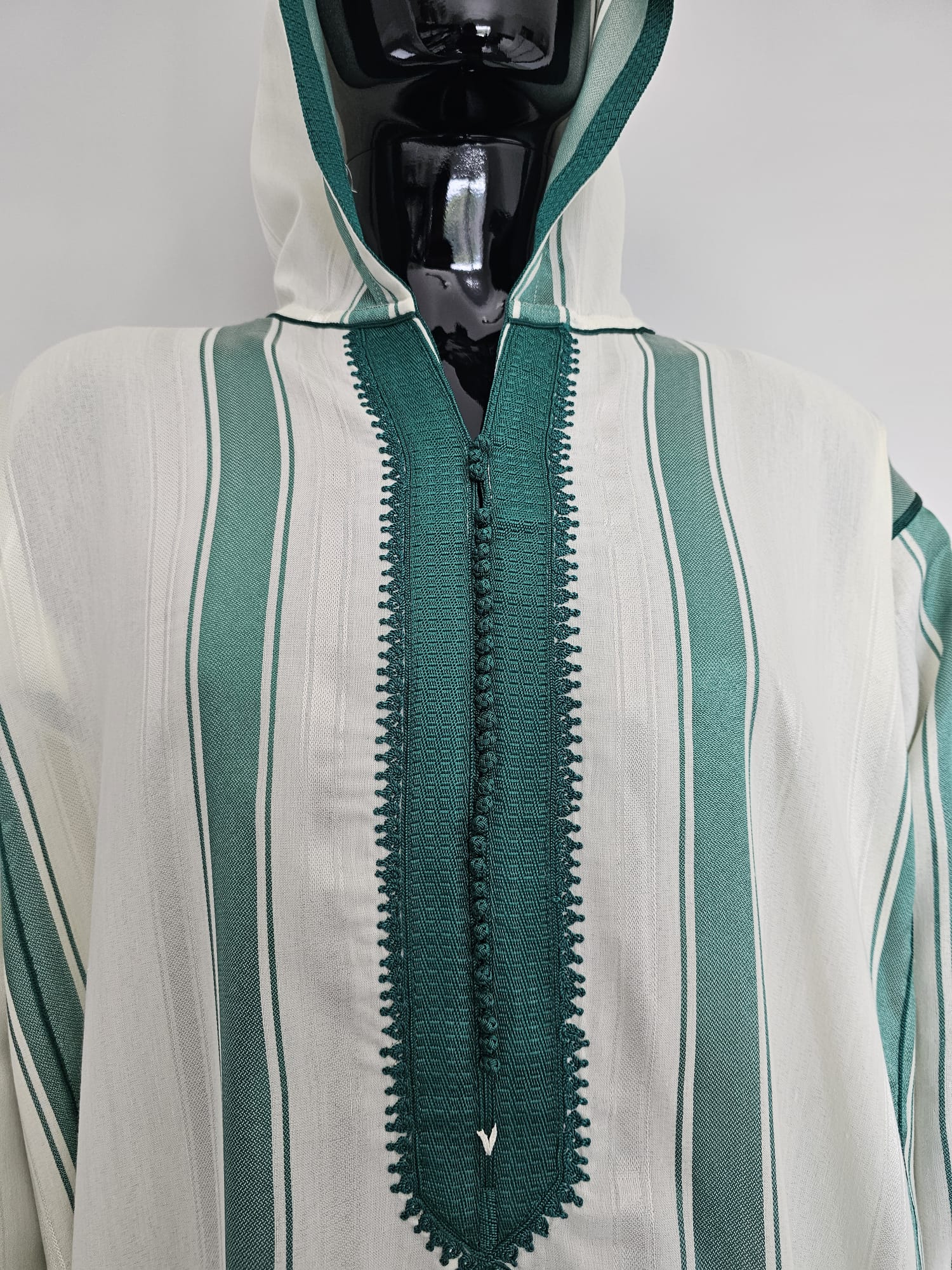 Moroccan Djellaba – Green & White Stripes