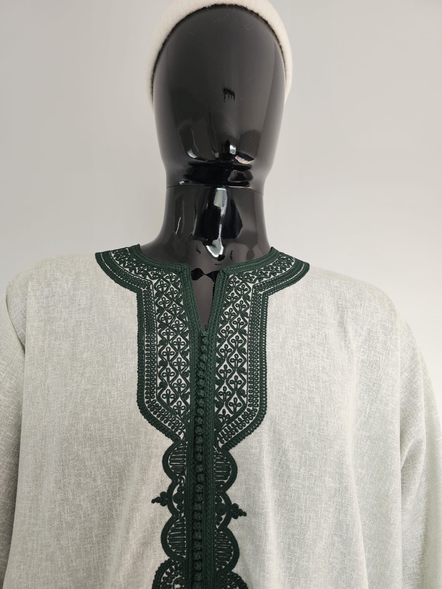 Moroccan Gandora – Green with Deep Green Embroidery