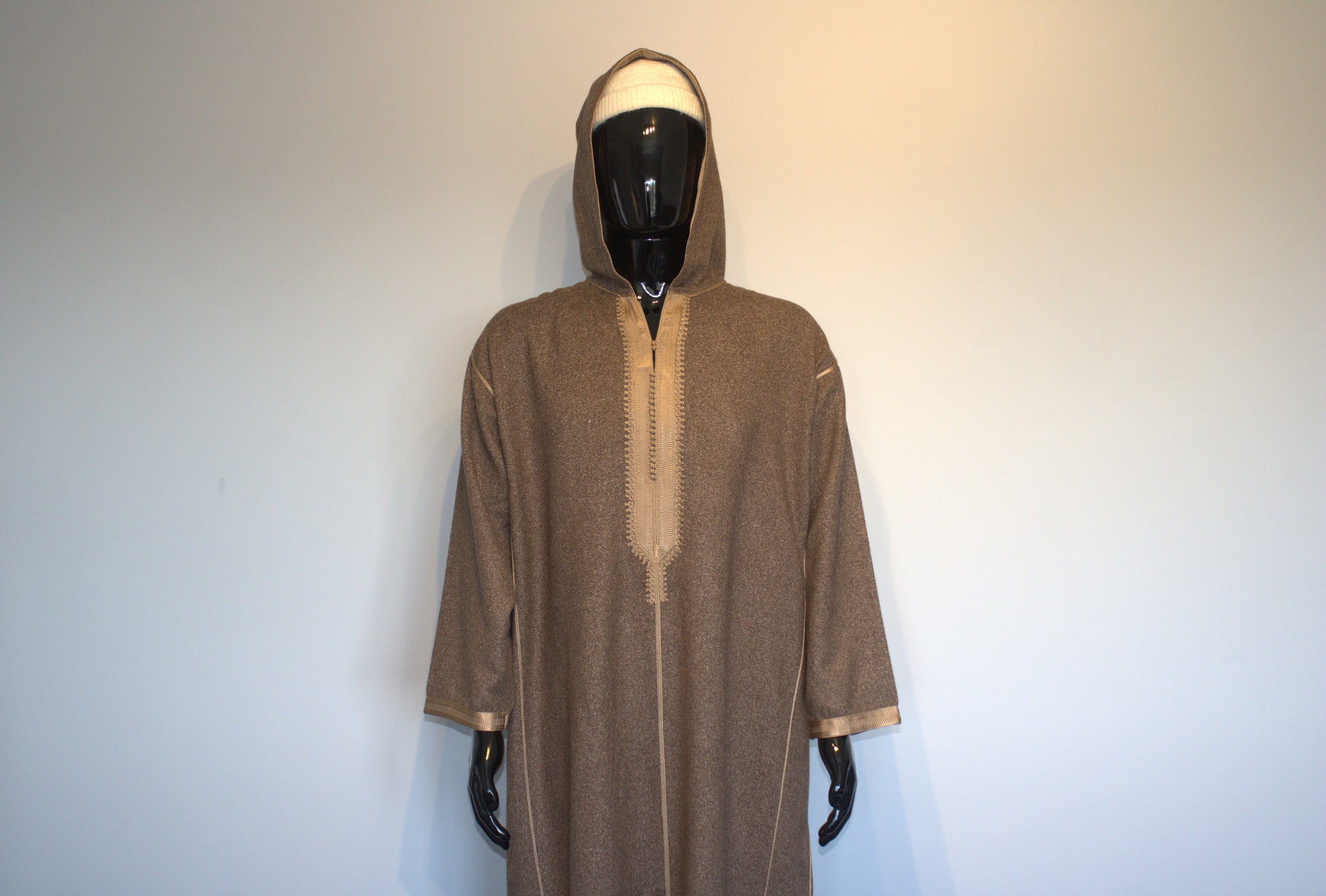 Moroccan Winter Djellaba – Brown with Gold Embroidery