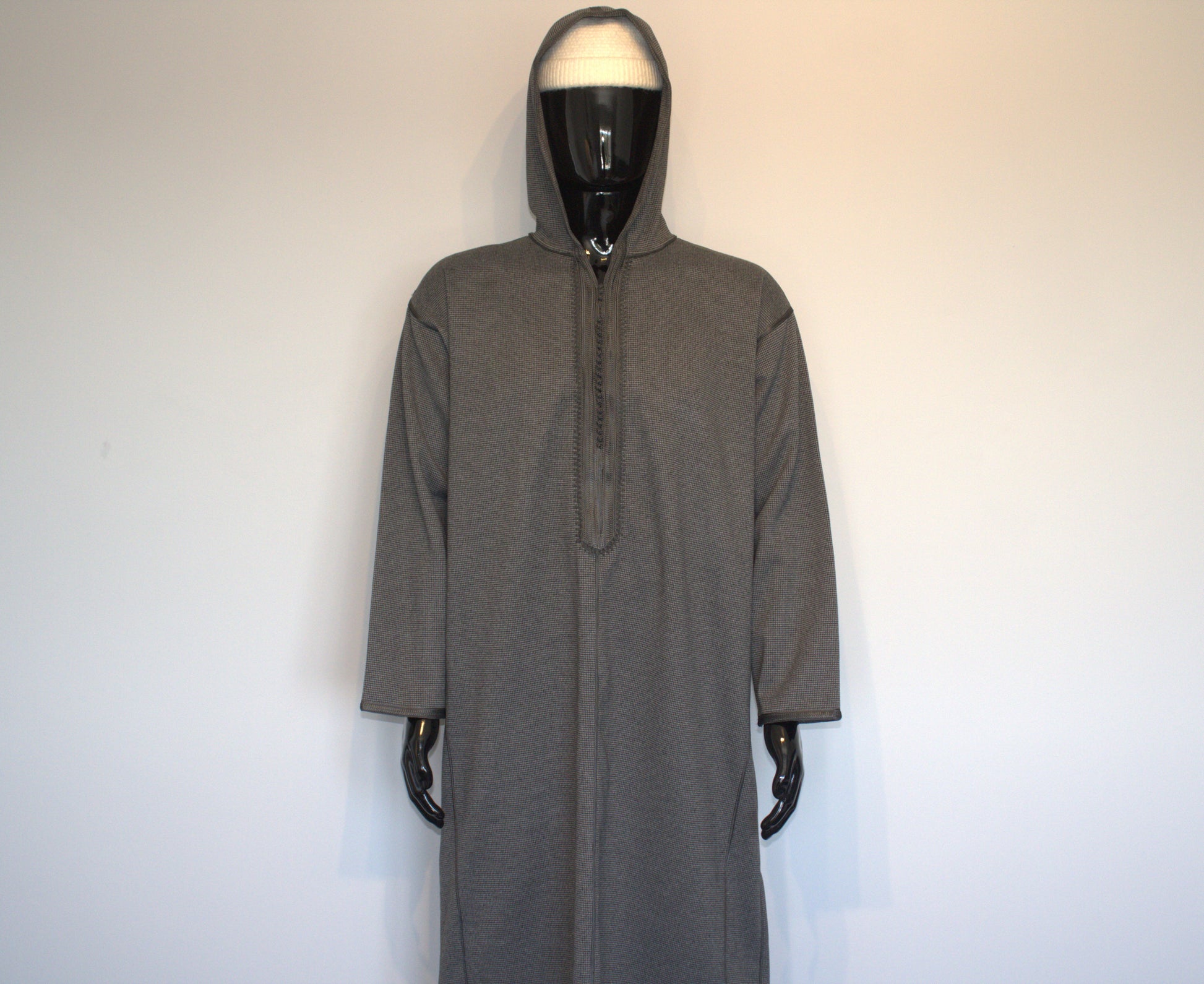 Moroccan Winter Djellaba – Charcoal with Matching Embroidery