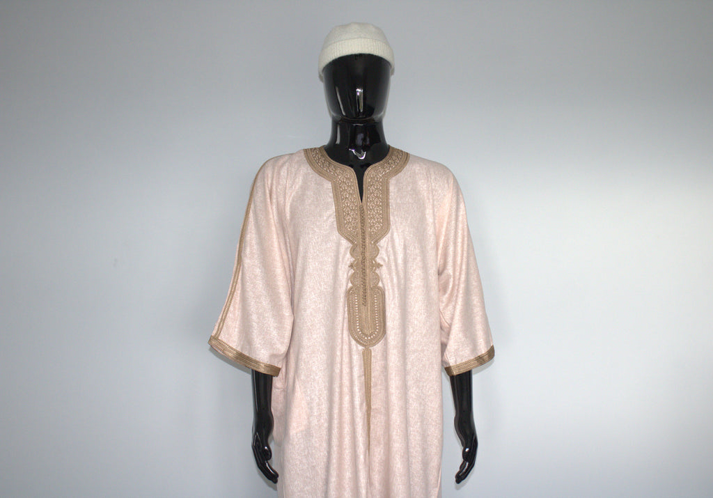 Moroccan Gandora – Peach with Gold Embroidery