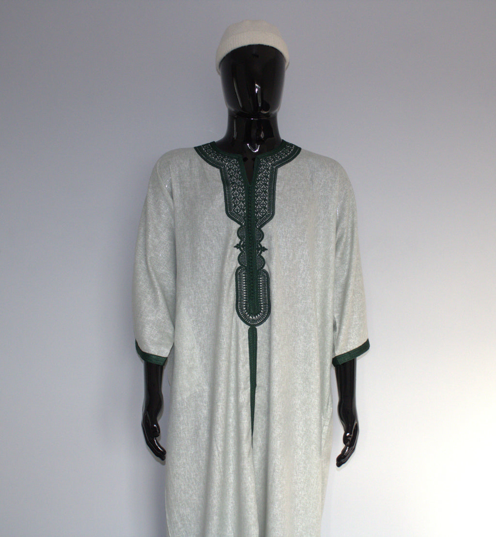 Moroccan Gandora – Green with Deep Green Embroidery