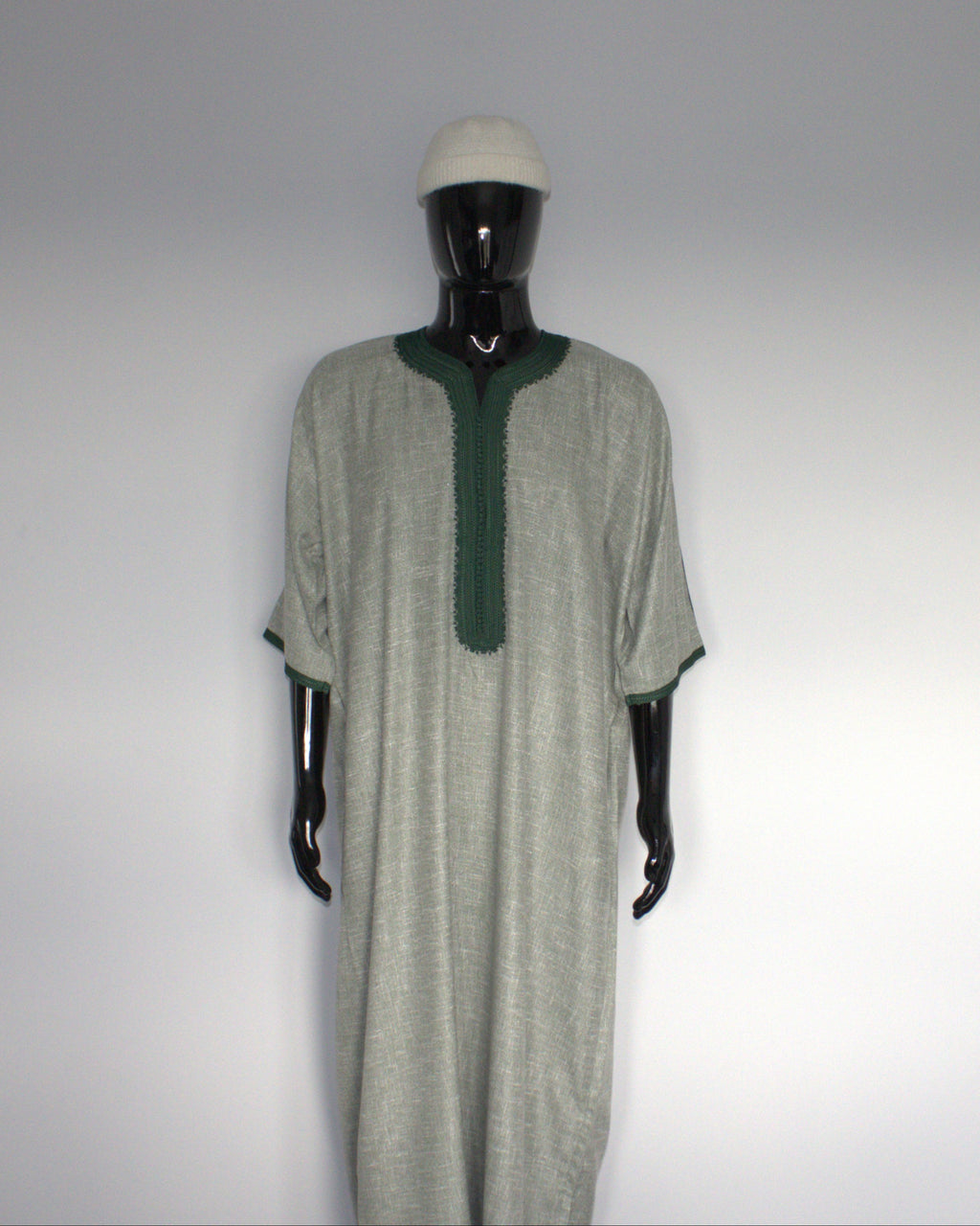 Moroccan Gandora – Green with Dark Green Embroidery
