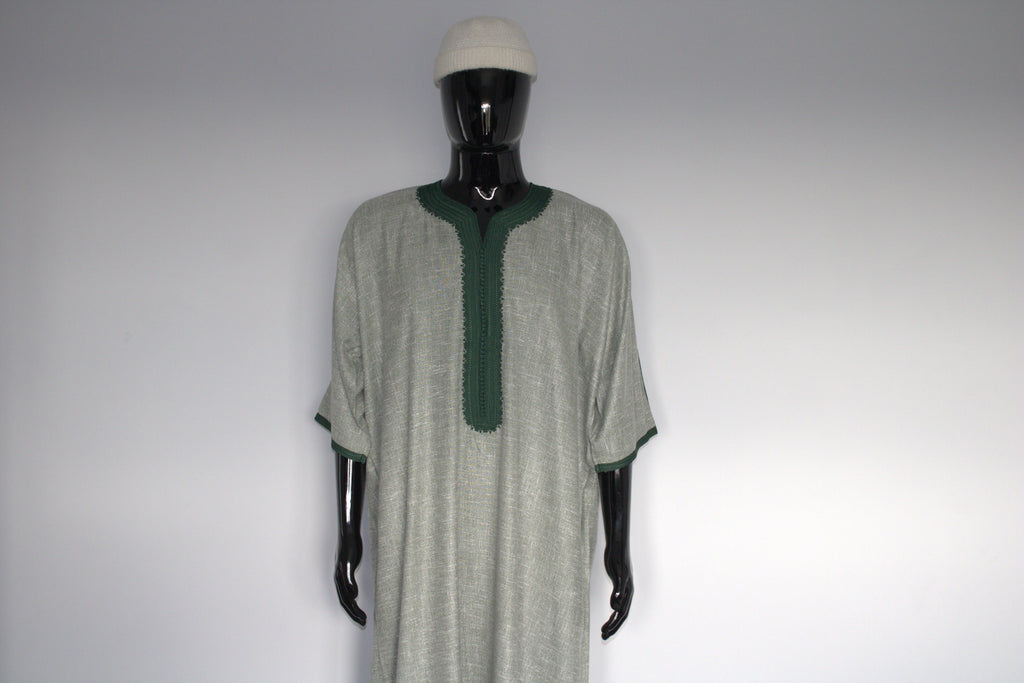 Moroccan Gandora – Green with Dark Green Embroidery