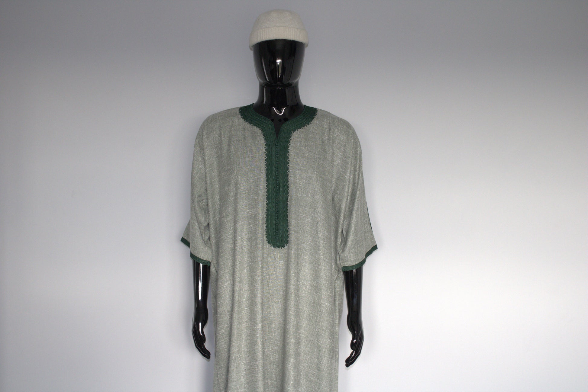 Moroccan Gandora – Green with Dark Green Embroidery