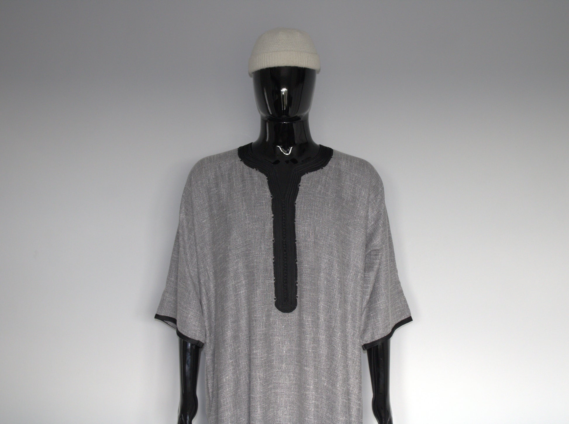 Moroccan Gandora – Grey with Black Embroidery