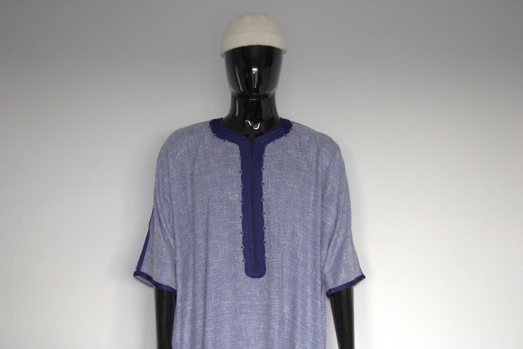 Moroccan Gandora – Blue with Navy Embroidery