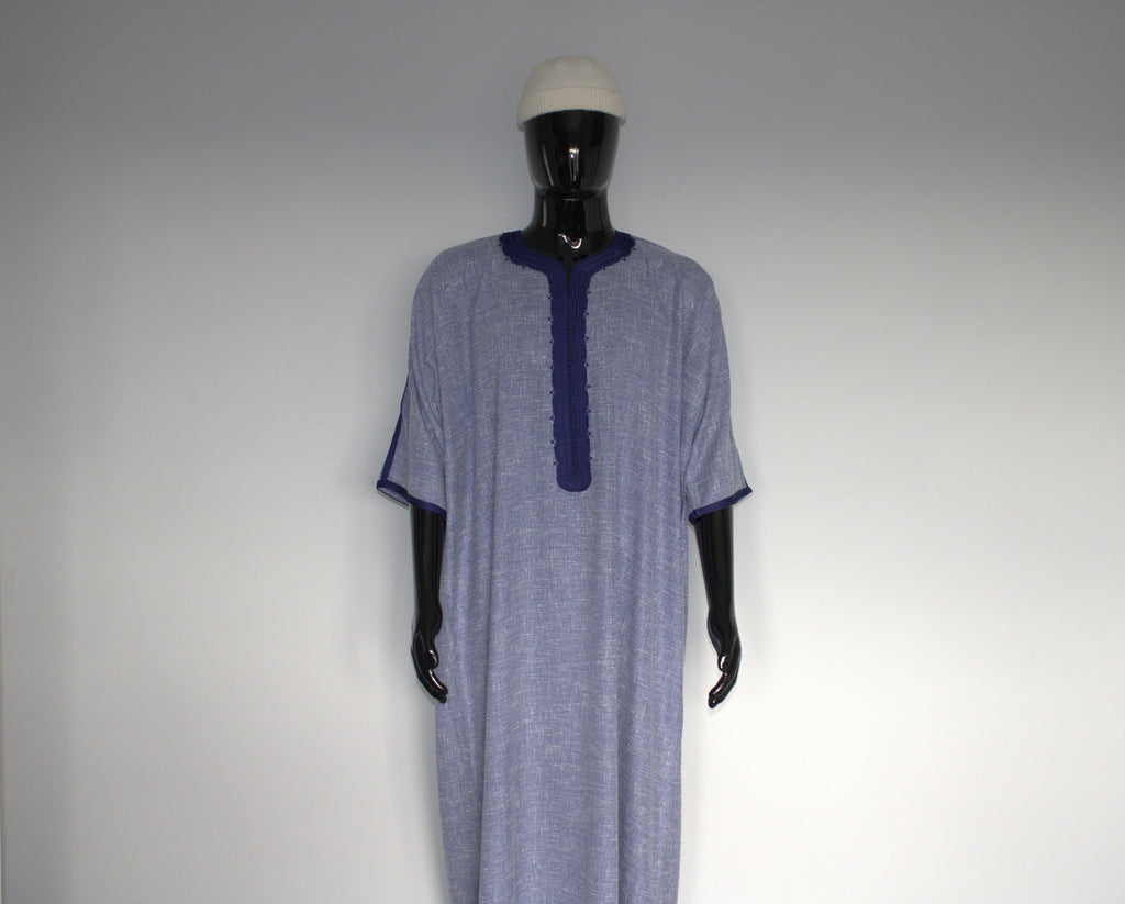 Moroccan Gandora – Blue with Navy Embroidery