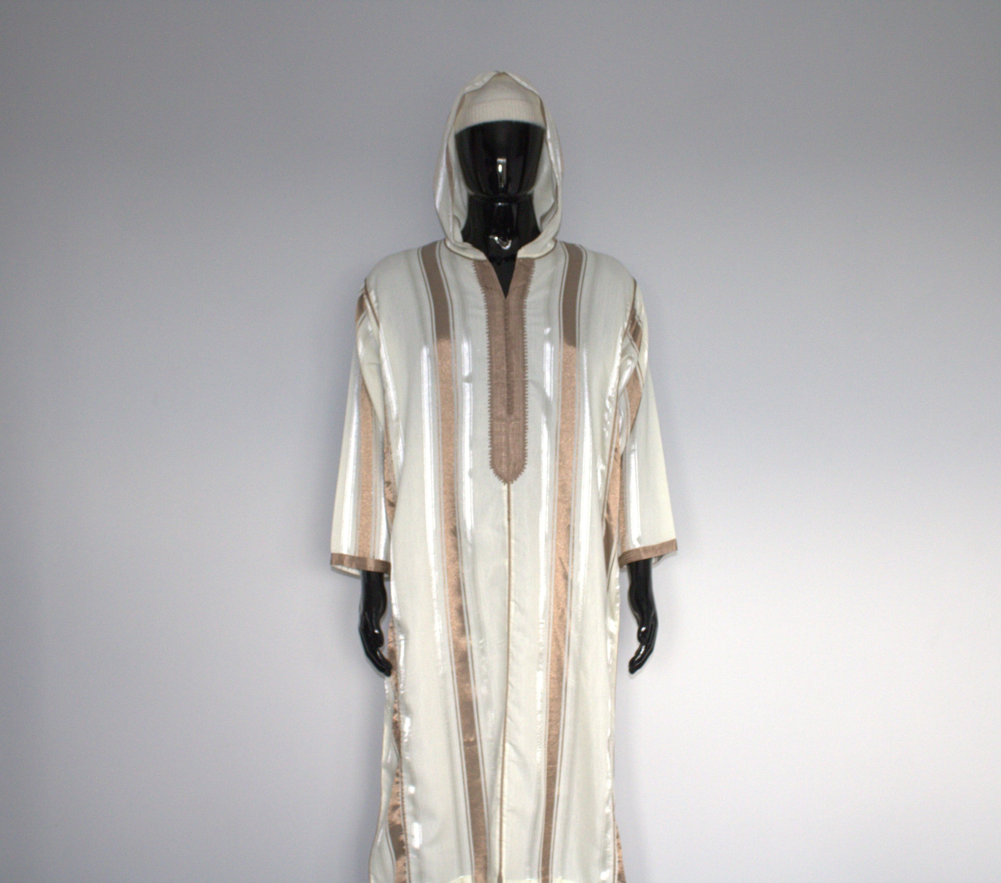 Moroccan Djellaba – Brown & White Stripes
