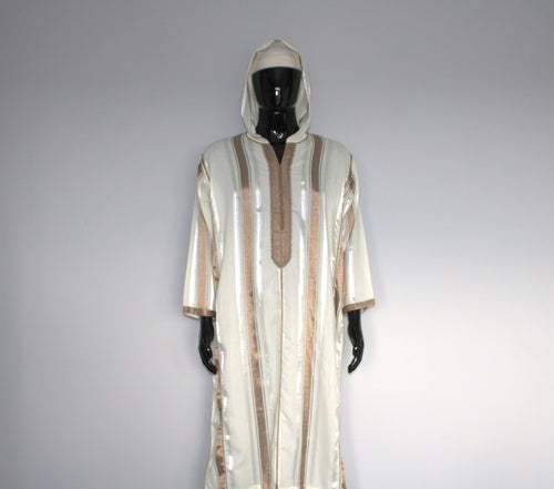 Moroccan Djellaba – Brown & White Stripes