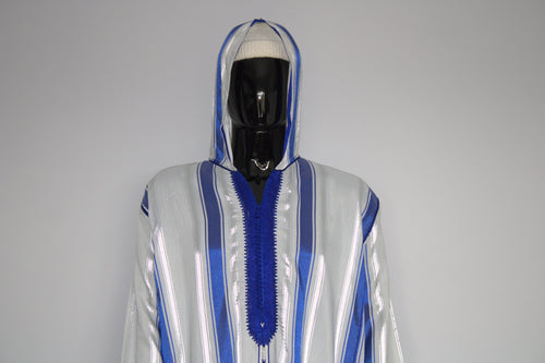 Moroccan Djellaba – Blue & White Stripes
