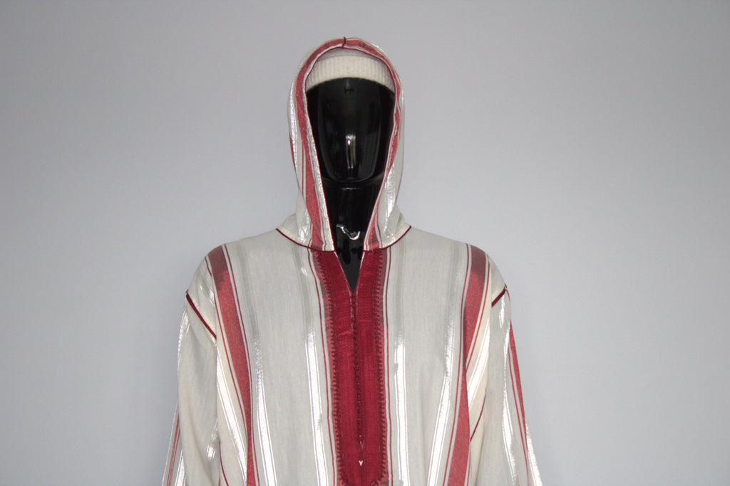Moroccan Djellaba – Red & White Stripes
