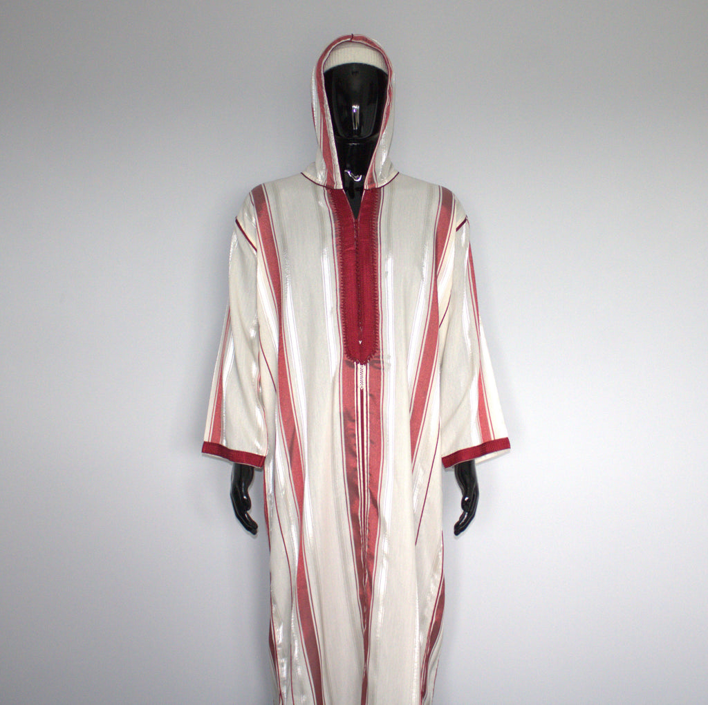 Moroccan Djellaba – Red & White Stripes
