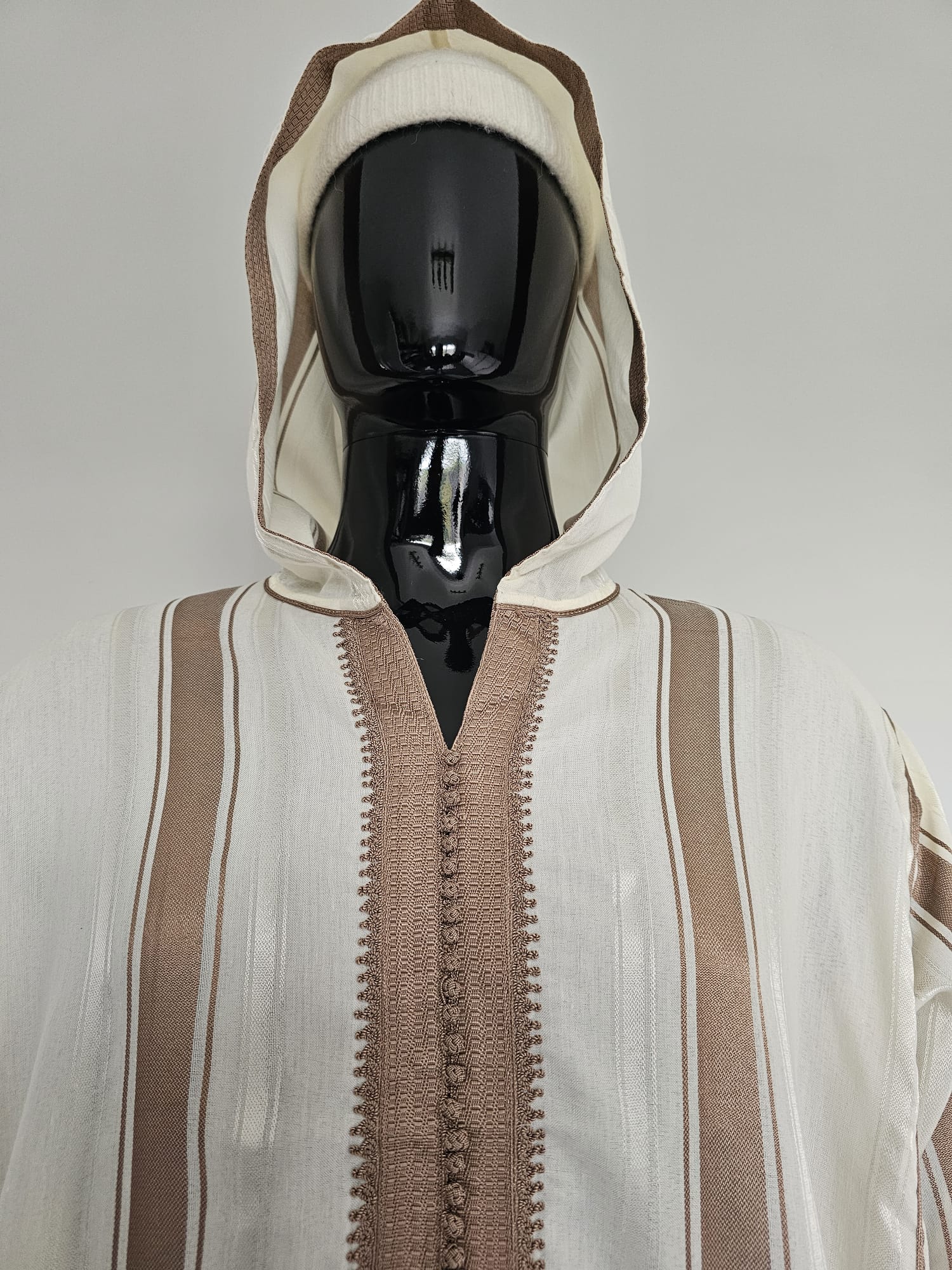 Moroccan Djellaba – Brown & White Stripes