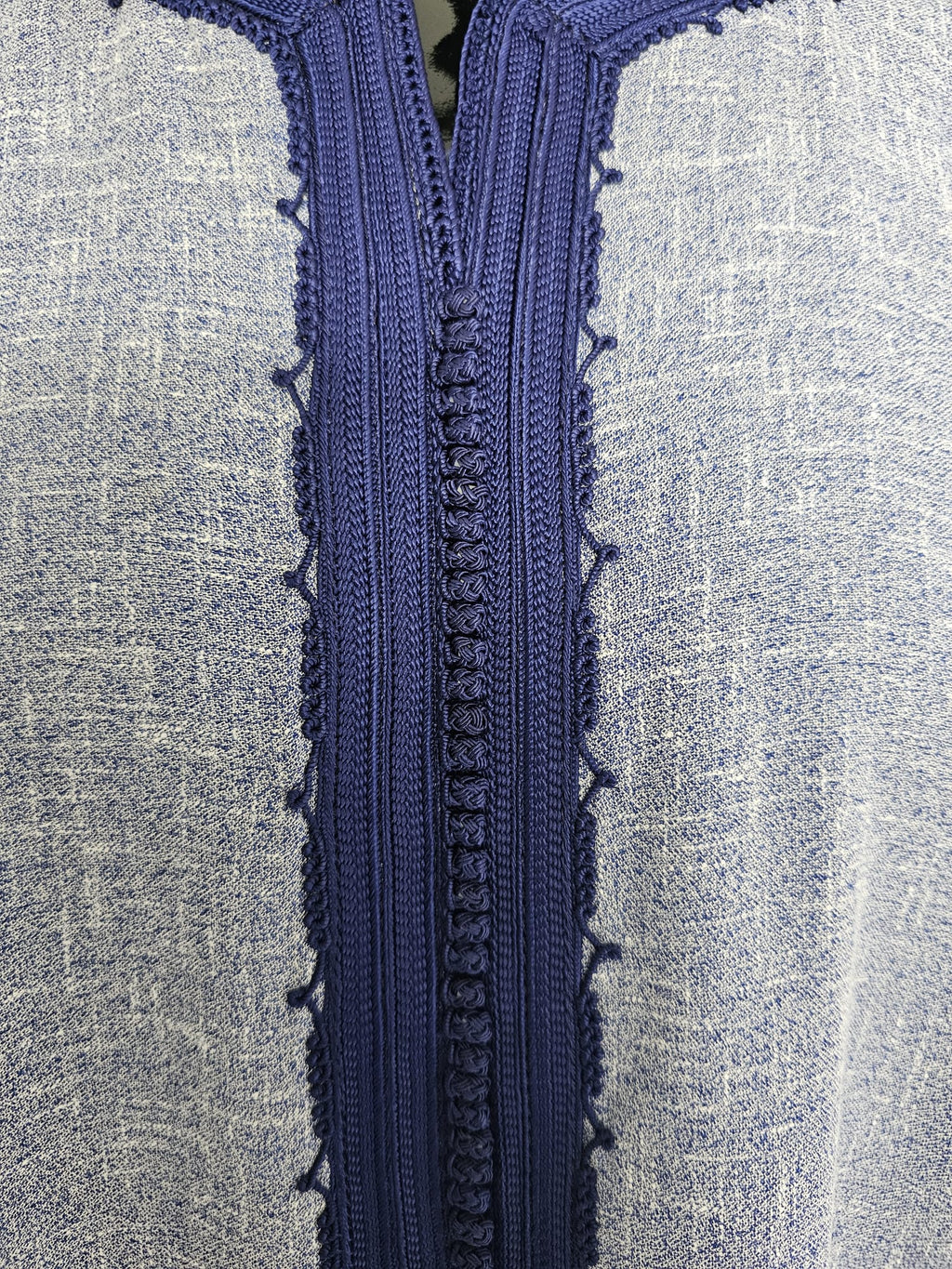 Moroccan Gandora – Blue with Navy Embroidery