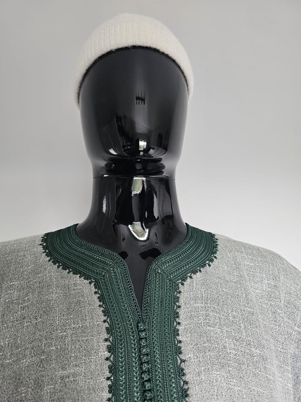 Moroccan Gandora – Green with Dark Green Embroidery