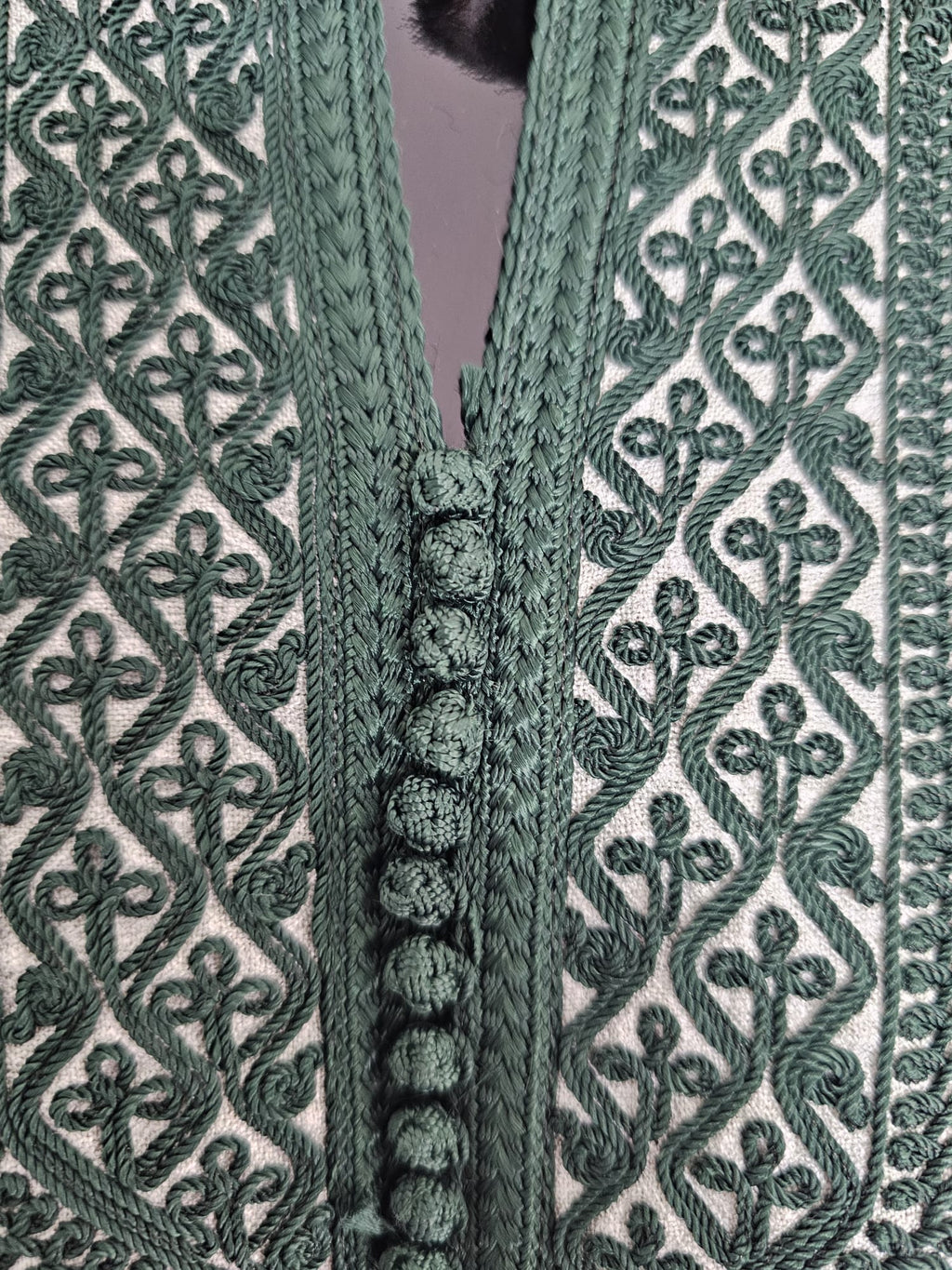 Moroccan Gandora – Green with Deep Green Embroidery