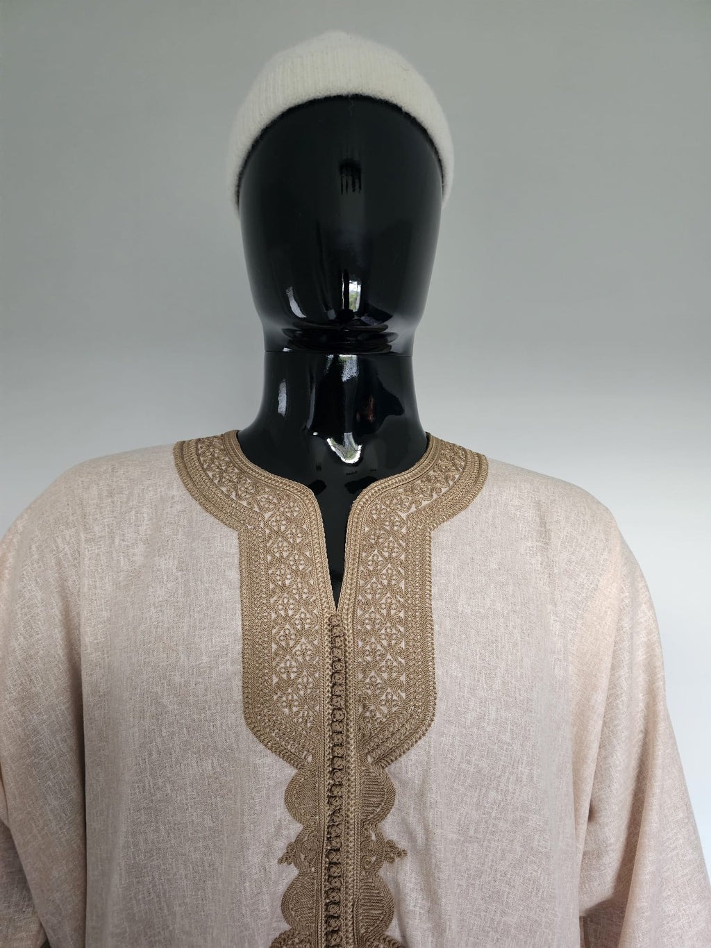Moroccan Gandora – Peach with Gold Embroidery